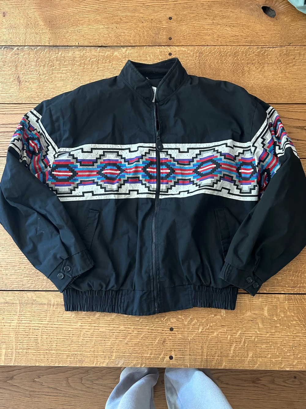 VTG Roper Aztec Southwestern Black Bomber Jacket Large